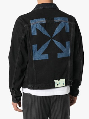 オフホワイト FW20 ソリッドアロー ロゴプリント デニムジャケット ブラック OMYE054E20DEN0031049 Purchase オフホワイト FW20 ソリッドアロー ロゴプリント デニムジャケット ブラック OMYE054E20DEN0031049