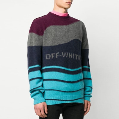 OFF-WHITE FW20 Striped Knit Wool Sweater Warna Blok. OMHE034R20E370252408 Lookbook OFF-WHITE FW20 Striped Knit Wool Sweater Warna Blok. OMHE034R20E370252408