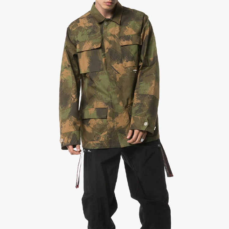 Lookbook Chaqueta Off-White FW20 Virgil Abloh Camo Paint Verde Hombre OMEL007E19A660189901