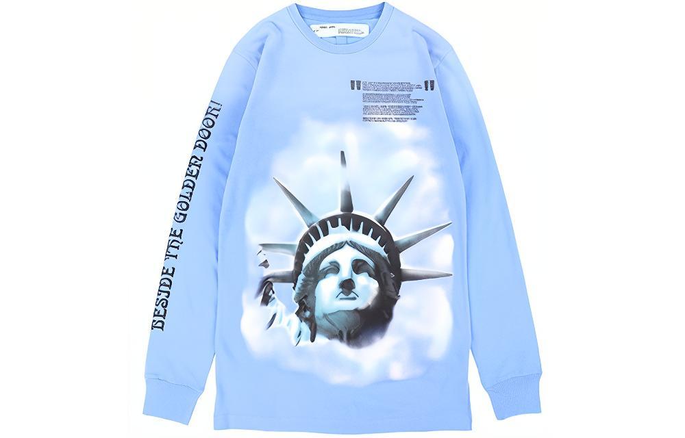 OFF-WHITE FW20 Virgil Statue of Liberty Hoodie Light Blue for Men OMBA025E181920153199