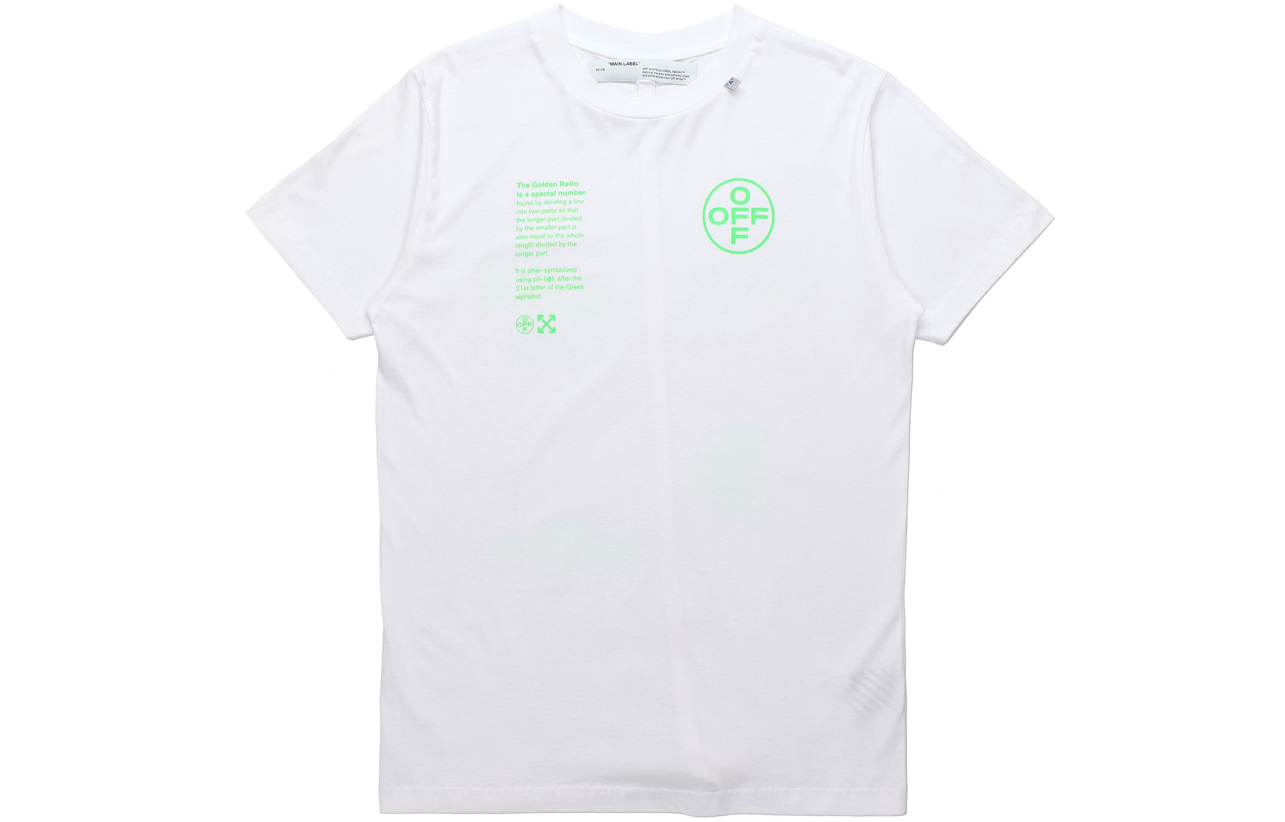 OFF-WHITE FW20 White Short-Sleeve Tee with Fluorescent Lettering OMAA027R201850060145