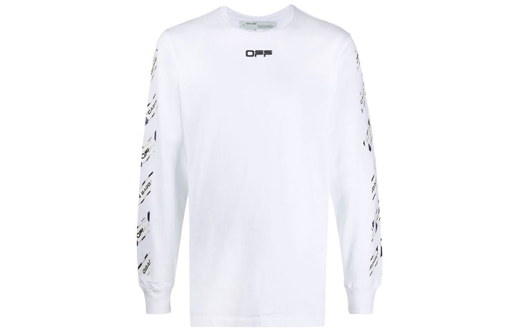 OFF-WHITE FW21 Airport Tape Slim Fit Long Sleeve Tee White OMAB001S201850030188