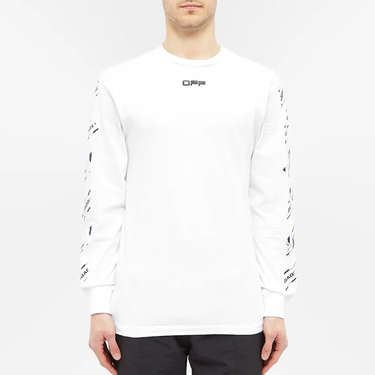 Shop OFF-WHITE 2021秋冬机场胶带修身长袖T恤 白色 OMAB001S201850030188