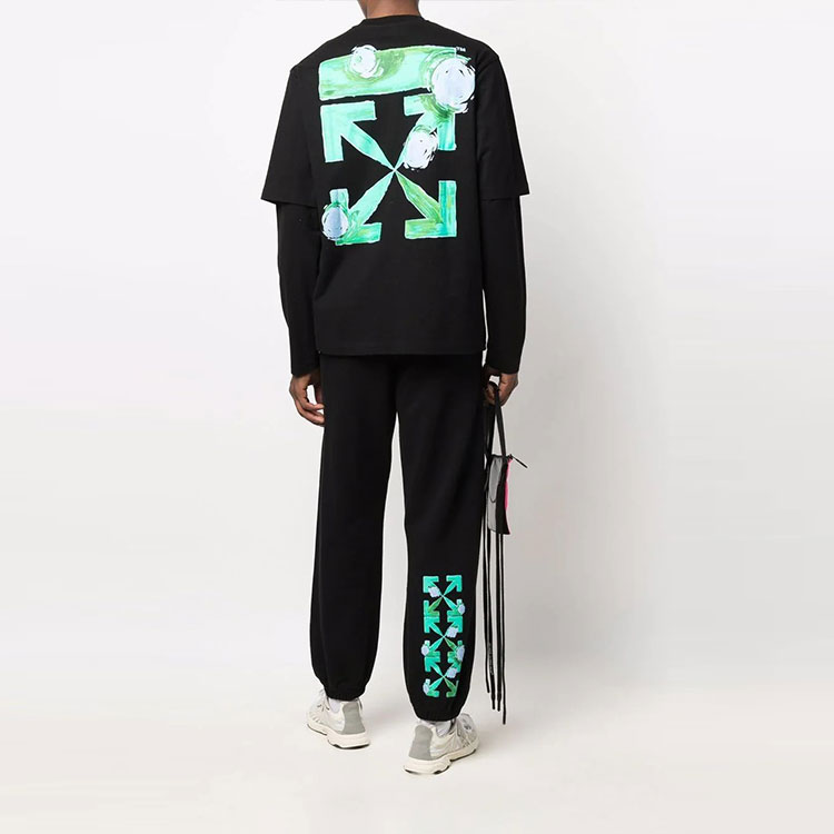 Shop OFF-WHITE FW21 箭頭標誌針織長褲 黑色休閒服 OMCH029F21FLE0031084