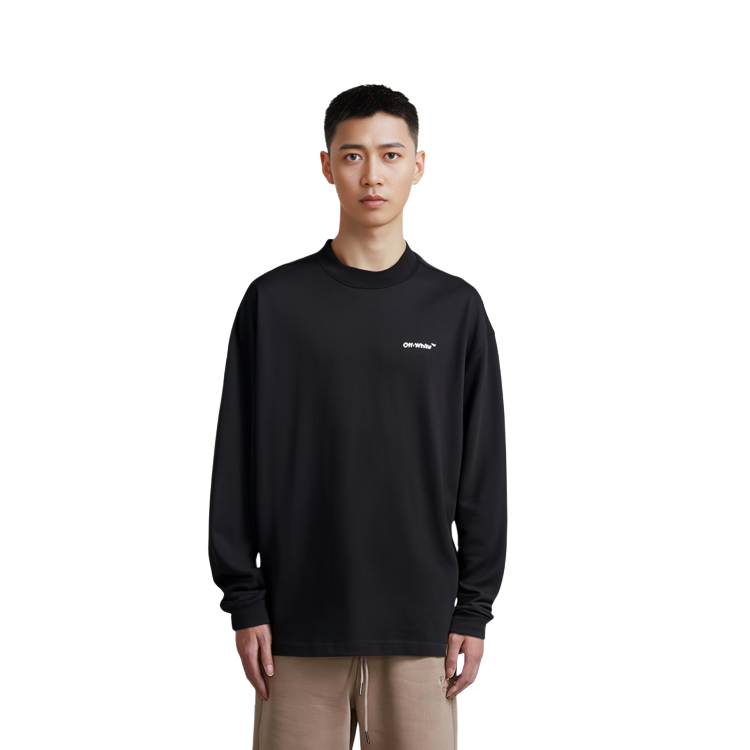 Cheap OFF-WHITE FW21 箭头标志长袖宽松版型黑色T恤 OMAB032C99JER0011001