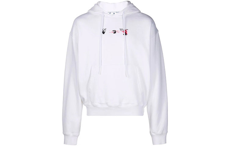 Buy OFF-WHITE FW21 箭头标志印花连帽衫 白色套头衫. OMBB037F21FLE0150132
