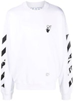OFF-WHITE FW21 Arrow Logo White Pullover Crewneck Sweatshirt Mens Loose Fit OMBA054F21FLE0110110 OFF-WHITE FW21 Arrow Logo White Pullover Crewneck Sweatshirt Mens Loose Fit OMBA054F21FLE0110110