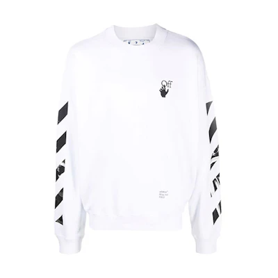 OFF-WHITE FW21 Arrow Logo White Pullover Crewneck Sweatshirt Mens Loose Fit OMBA054F21FLE0110110