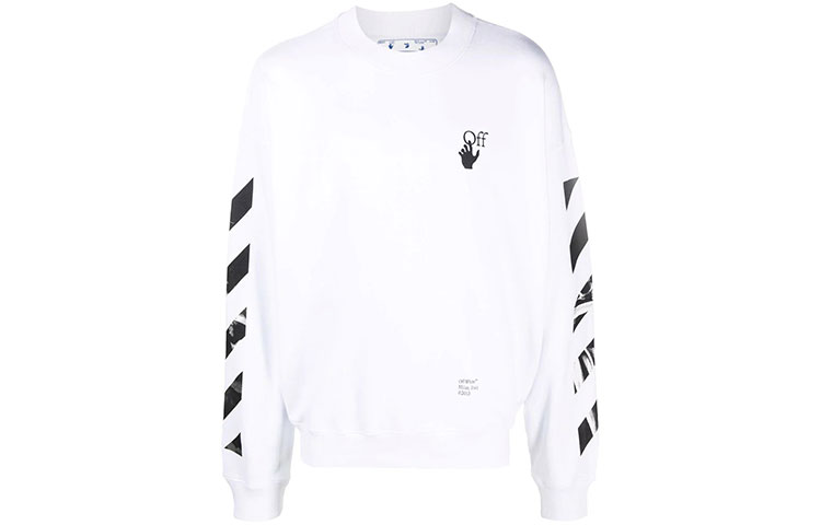 Order Sudadera Blanca Hombre OFF-WHITE FW21 Arrow Logo Ajuste Suelto Crewneck OMBA054F21FLE0110110