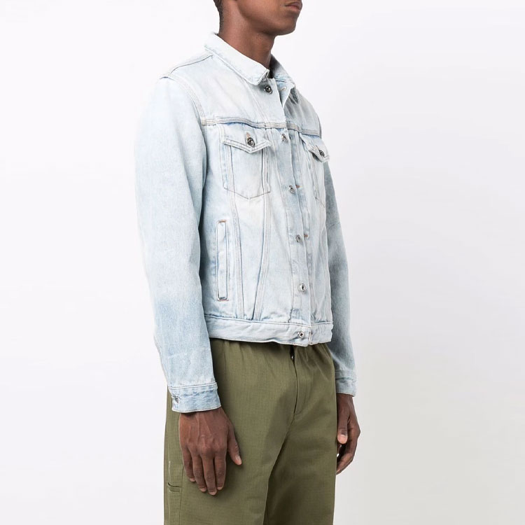 Shop OFF-WHITE FW21 Arrow Print Denim Jacket Blue OMYE054F21DEN0014001