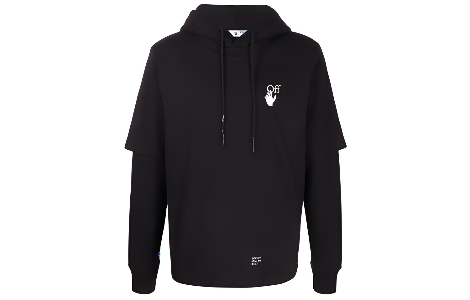 Off-White FW21 Arrow Print Double Sleeve Pullover Hoodie Black Menswear OMBB087F21FLE0051001
