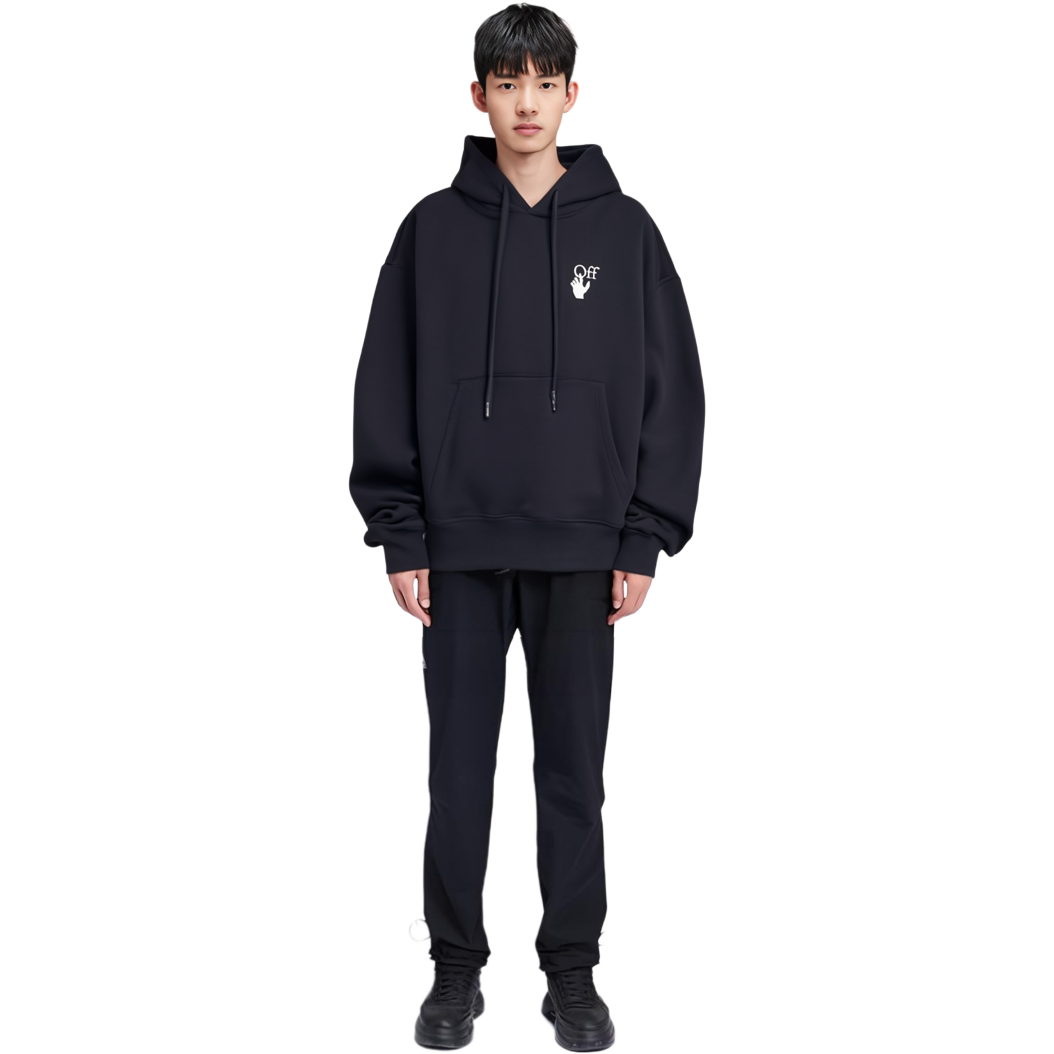 Sizing OFF-WHITE FW21 箭头标志印花宽松连帽衫 黑色 男装 OMBB037F21FLE0051084