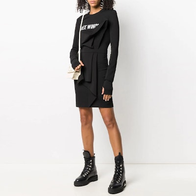 OFF-WHITE FW21 非對稱標語黑色修身長袖洋裝 OWDB256E20FAB0011001 Lookbook OFF-WHITE FW21 非對稱標語黑色修身長袖洋裝 OWDB256E20FAB0011001