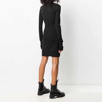 OFF-WHITE FW21 非對稱標語黑色修身長袖洋裝 OWDB256E20FAB0011001 Shop OFF-WHITE FW21 非對稱標語黑色修身長袖洋裝 OWDB256E20FAB0011001