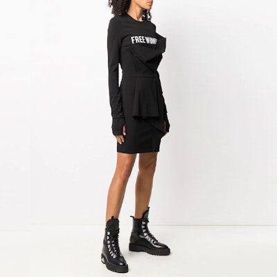 OFF-WHITE FW21 非對稱標語黑色修身長袖洋裝 OWDB256E20FAB0011001 Purchase OFF-WHITE FW21 非對稱標語黑色修身長袖洋裝 OWDB256E20FAB0011001