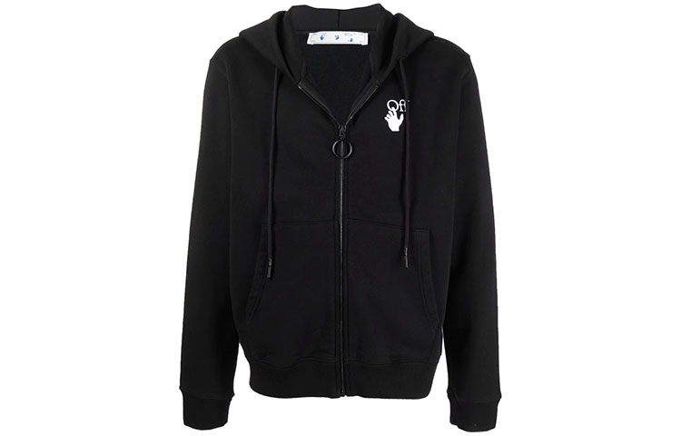 OFF-WHITE FW21 Black Logo Arrows Zip-Up Hoodie. OMBE001F21FLE0041084
