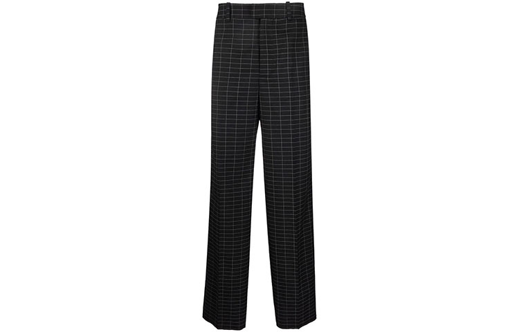OFF-WHITE FW21 Black Plaid Embossed Straight-Leg Relaxed Fit Pants OMCA190F21FAB0051000