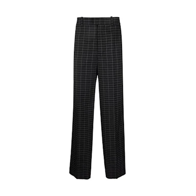 OFF-WHITE FW21 Black Plaid Embossed Straight-Leg Relaxed Fit Pants OMCA190F21FAB0051000