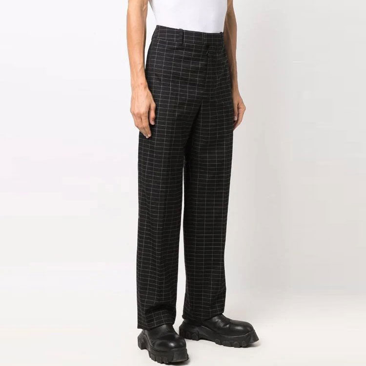 Shop Pantalones Rectos Negros Relajados OFF-WHITE FW21 de Tela a Cuadros Grabada OMCA190F21FAB0051000