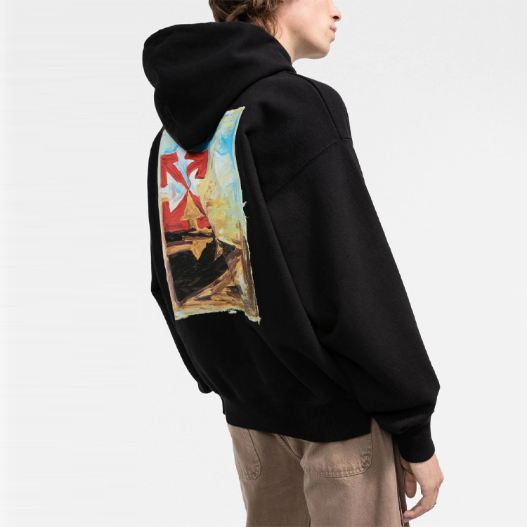 Purchase OFF-WHITE FW21 Black Pullover Sweatshirt with Logo Arrow Print for Men OMBB085F21FLE0121084