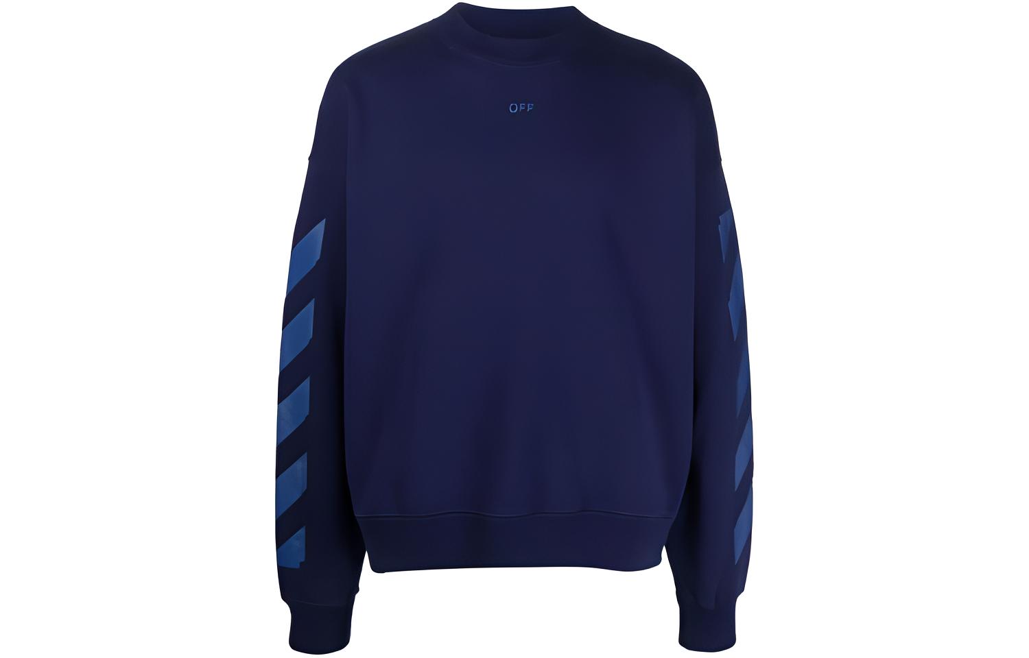 OFF-WHITE FW21 Blue Geometric Arrow Crewneck Sweatshirt Relaxed Fit. OMBA054F21FLE0074545