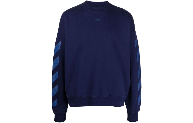 Order OFF-WHITE FW21 Blue Geometric Arrow Crewneck Sweatshirt Relaxed Fit. OMBA054F21FLE0074545