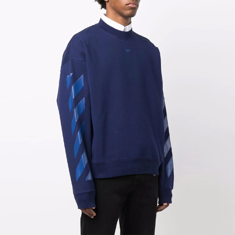 Purchase OFF-WHITE FW21 Blue Geometric Arrow Crewneck Sweatshirt Relaxed Fit. OMBA054F21FLE0074545
