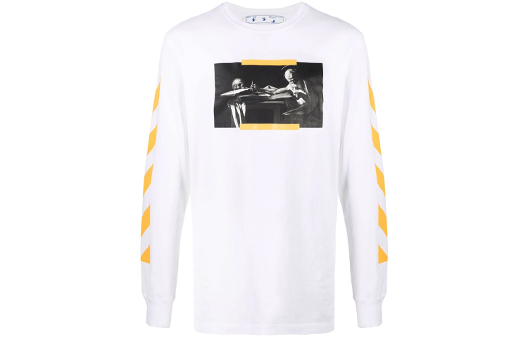 OFF-WHITE FW21 Caravaggio Graphic Long Sleeve Tee White - Regular Fit. OMAB001F21JER0040184