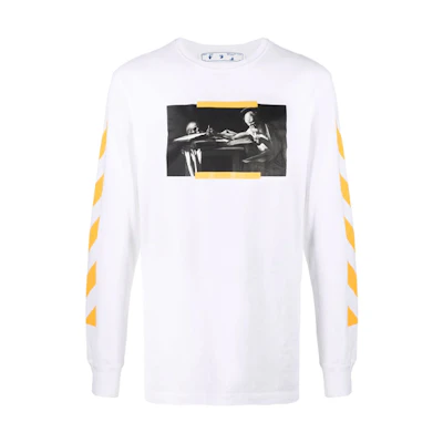 OFF-WHITE FW21 Caravaggio Graphic Long Sleeve Tee White - Regular Fit. OMAB001F21JER0040184