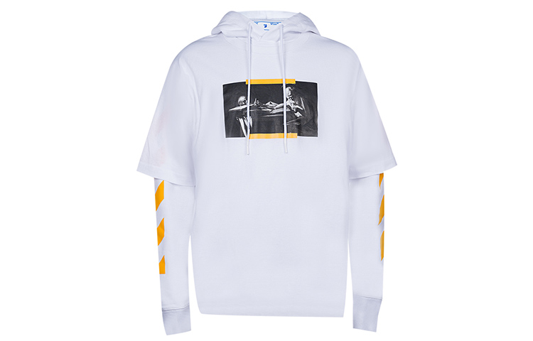 OFF-WHITE FW21 Caravaggio Oil Painting Hoodie White - Loose Fit Pullover OMBB087F21FLE0060184