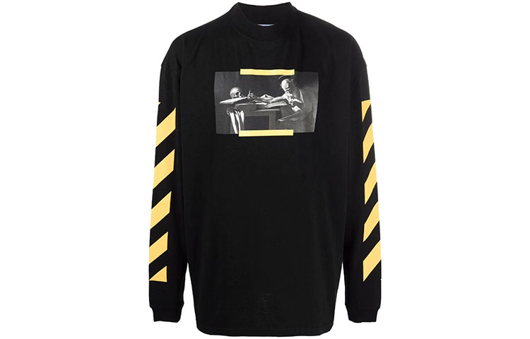 OFF-WHITE FW21 Caravaggio Painting Striped Loose Long Sleeve Sweatshirt Black OMAB032F21JER0061084