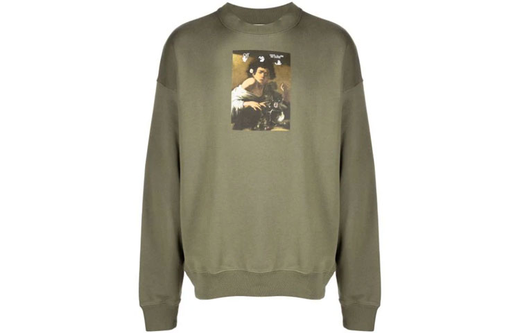 Off-White FW21 Caravaggio Print Green Oversized Sweatshirt () OMBA054F21FLE0105584