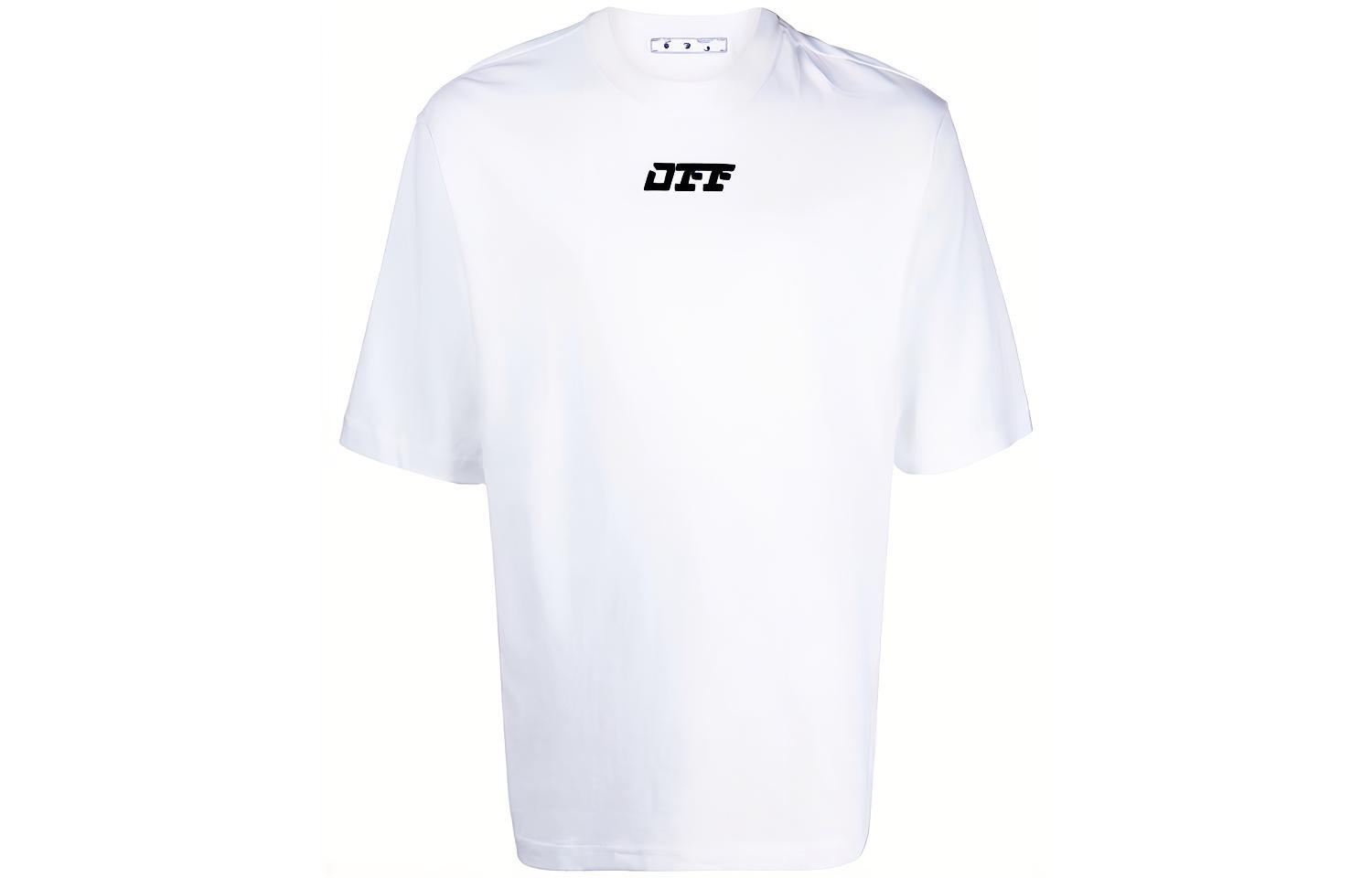 OFF-WHITE FW21 Flocked Logo Crewneck Loose Fit White T-Shirt Mens OMAA119F21JER0040110
