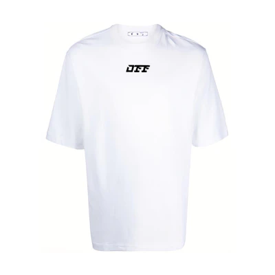 OFF-WHITE FW21 Flocked Logo Crewneck Loose Fit White T-Shirt Mens OMAA119F21JER0040110