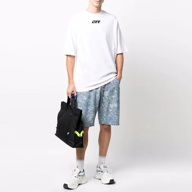 OFF-WHITE FW21 Flocked Logo Crewneck Loose Fit White T-Shirt Mens OMAA119F21JER0040110 圖 3