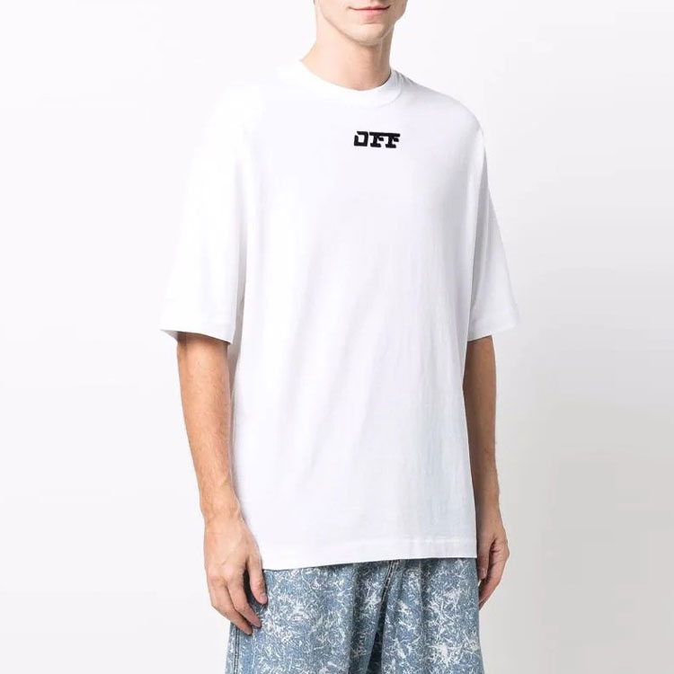 OFF-WHITE FW21 Flocked Logo Crewneck Loose Fit White T-Shirt Mens OMAA119F21JER0040110 圖 5
