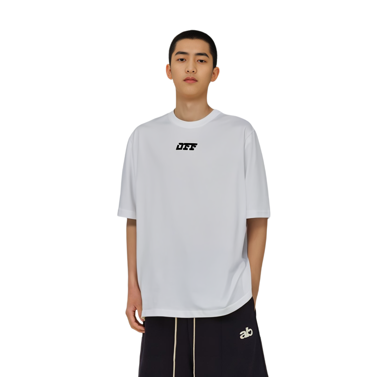 OFF-WHITE FW21 Flocked Logo Crewneck Loose Fit White T-Shirt Mens OMAA119F21JER0040110 圖 7