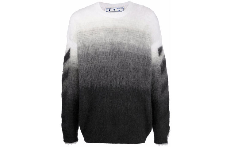 Order 오프화이트 FW21 그라디언트 니트 풀오버 스웨터 블랙 남성용 긴팔 OMHE098F21KNI0011010