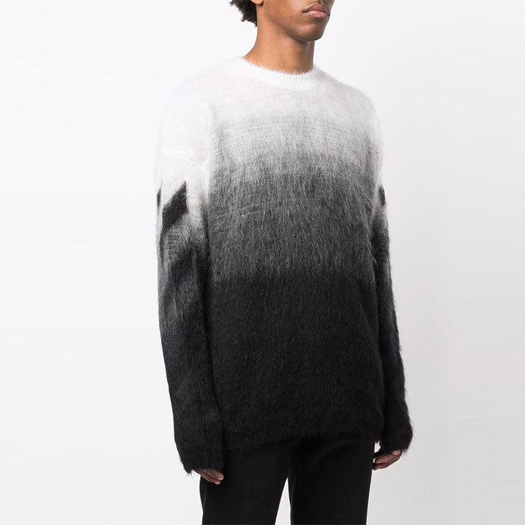 Shop 오프화이트 FW21 그라디언트 니트 풀오버 스웨터 블랙 남성용 긴팔 OMHE098F21KNI0011010
