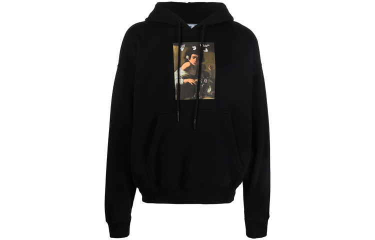 OFF-WHITE FW21 Graphic Letter Print Pullover Hoodie Black Regular Fit. OMBB085F21FLE0131084