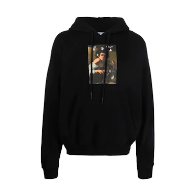 OFF-WHITE FW21 Graphic Letter Print Pullover Hoodie Black Regular Fit. OMBB085F21FLE0131084