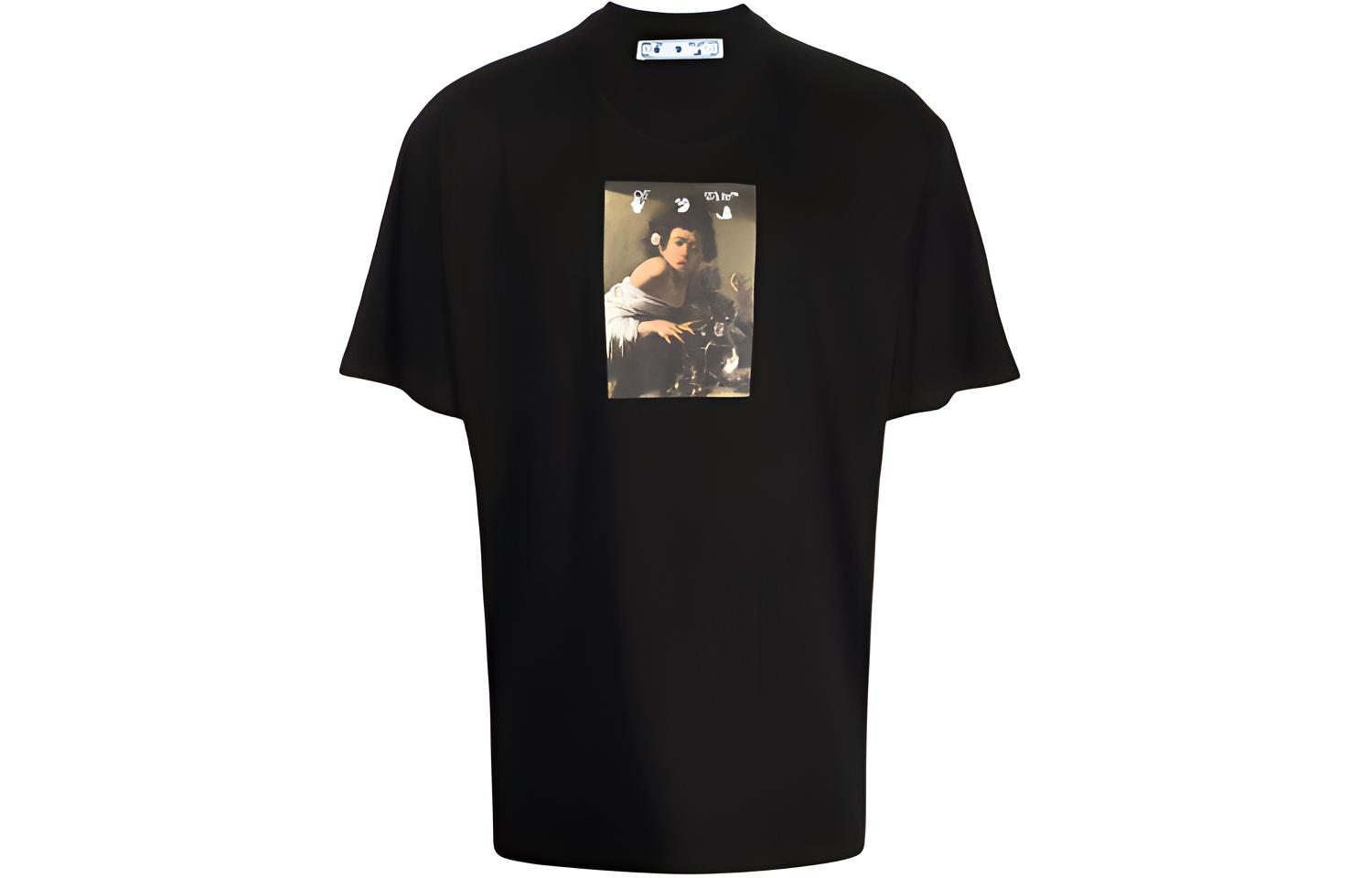 OFF-WHITE FW21 Graphic Logo Print Crewneck Tee Black ( Loose Fit) OMAA038F21JER0051084