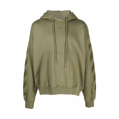 OFF-WHITE FW21 Graphic Printed Green Hoodie Oversized Fit OMBB085F21FLE0105555