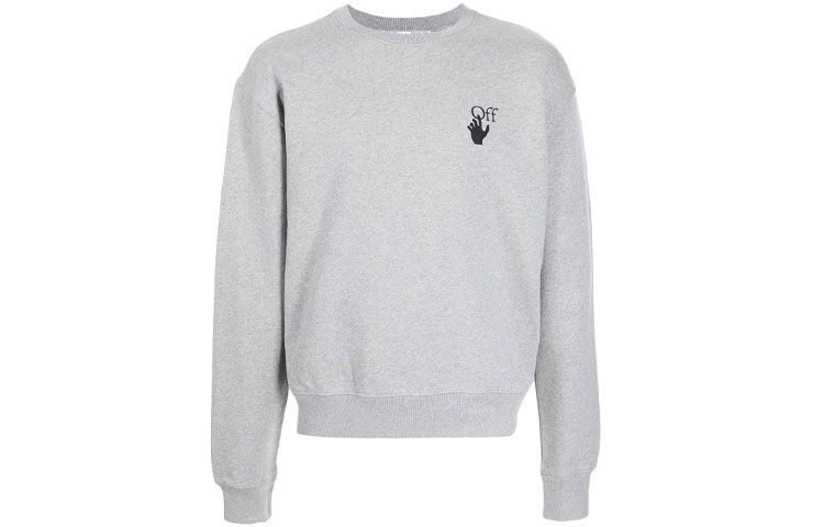 Off-White FW21 Grey Logo Print Long Sleeve Sweatshirt Relaxed Fit OMBA025F21FLE0060810