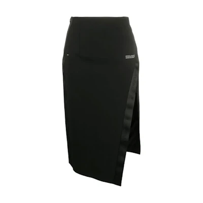 OFF-WHITE FW21 High Slit Logo Midi Skirt Black OWCC101E20FAB0011000