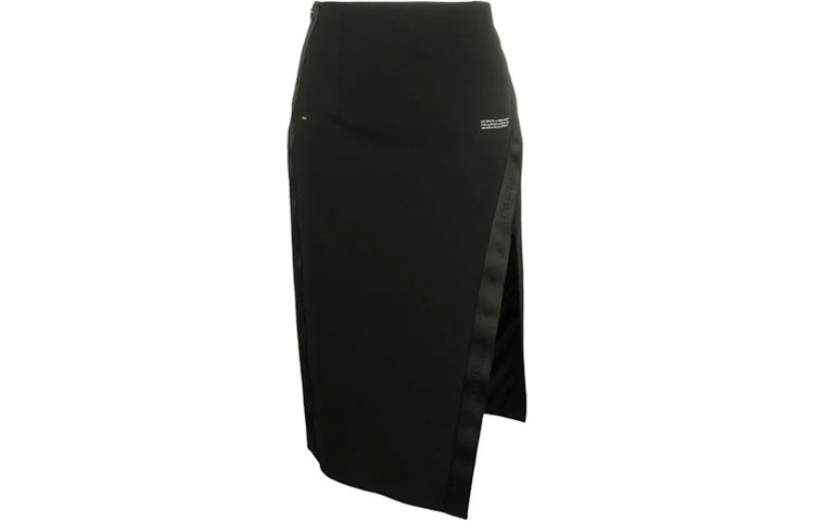 Order Falda Midi Negra OFF-WHITE FW21 con Logo y Abertura Alta. OWCC101E20FAB0011000
