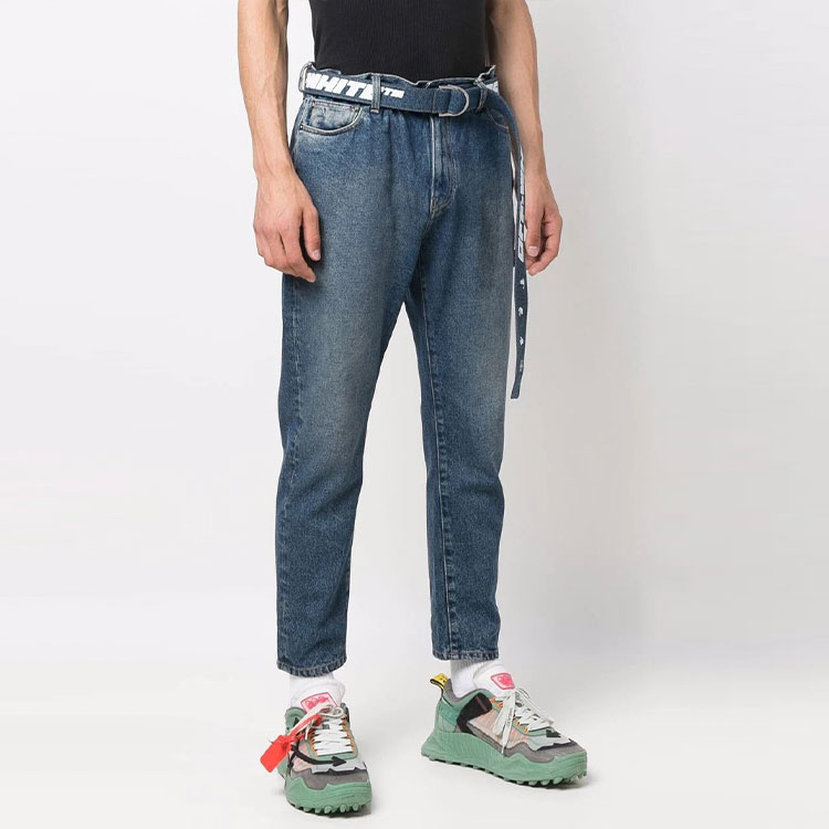 Shop OFF-WHITE FW21 标志性蓝色九分牛仔裤 OMYA005F21DEN0034501