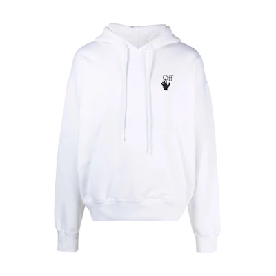 OFF-WHITE FW21 Logo Drawstring Hoodie White Oversized Fit. OMBB085F21FLE0110110