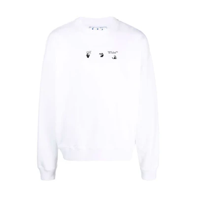 OFF-WHITE FW21 Logo Print White Pullover Sweatshirt Men’s Loose Fit OMBA054F21FLE0140110