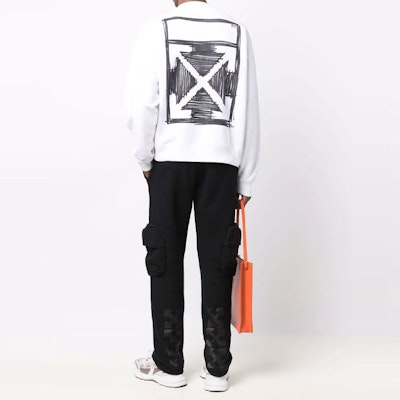 オフホワイト FW21 ロゴプリント 白色プルオーバースウェット メンズルーズフィット OMBA054F21FLE0140110 Shop オフホワイト FW21 ロゴプリント 白色プルオーバースウェット メンズルーズフィット OMBA054F21FLE0140110
